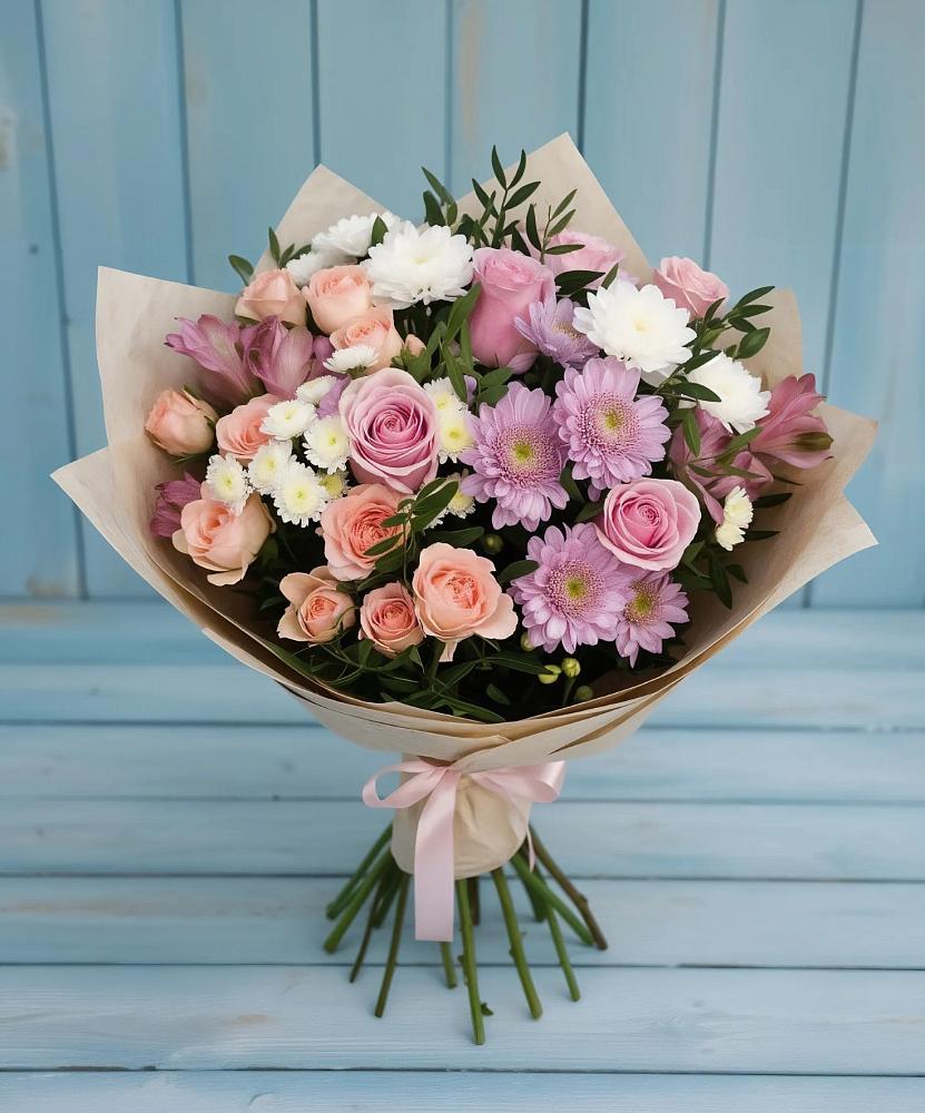 Букет цветов из: Хризантемы, Розы и Альстромерии во Всеволожске