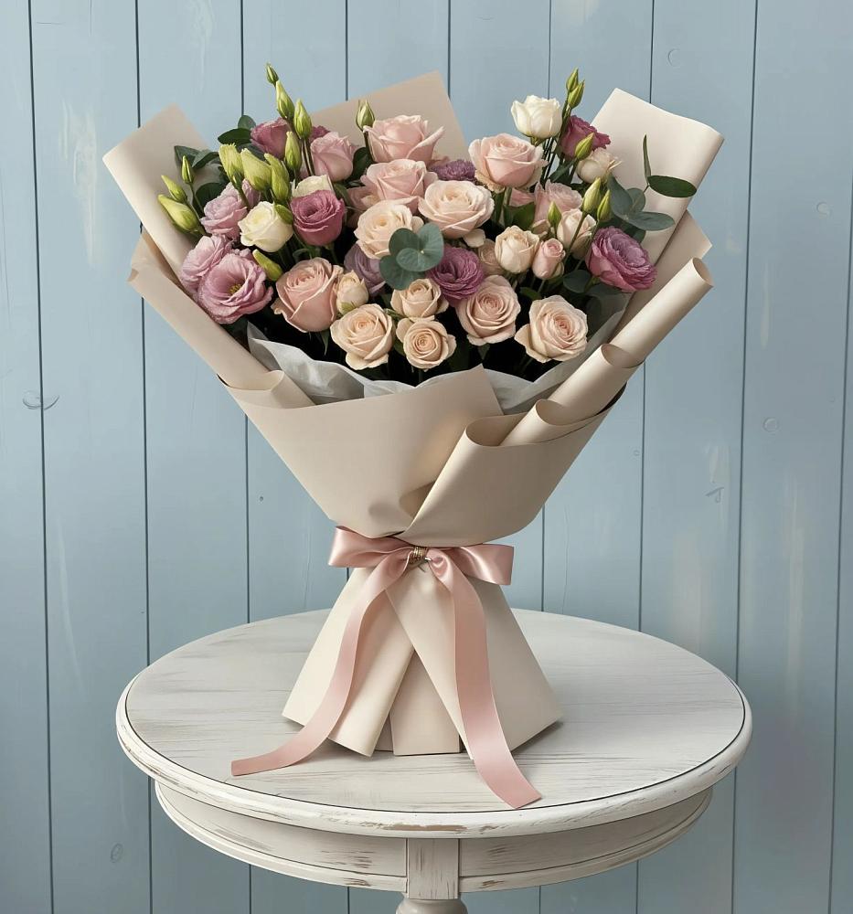 Букет цветов из: Розы и Лизиантусы во Всеволожске